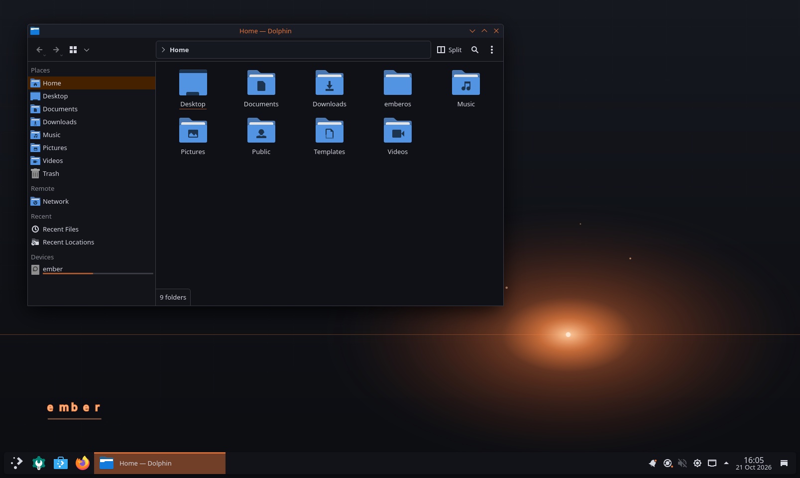 Ember Linux desktop with KDE Plasma